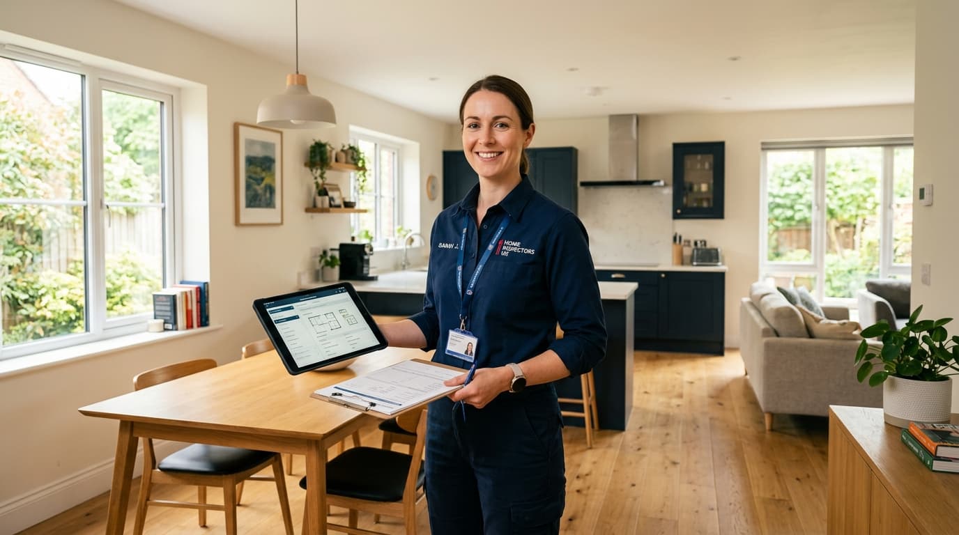 Vetted professional home maintenance technician with inspection tablet